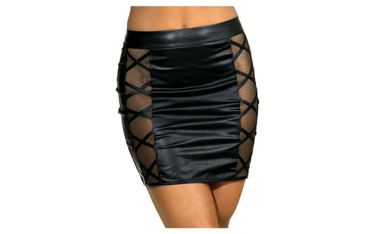 Stretch Wetlook Mesh Criss Cross Skirt Black - Just for you desires