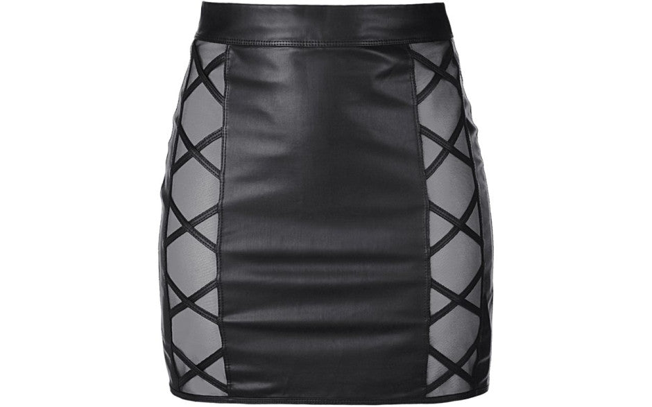 Stretch Wetlook Mesh Criss Cross Skirt Black - Just for you desires