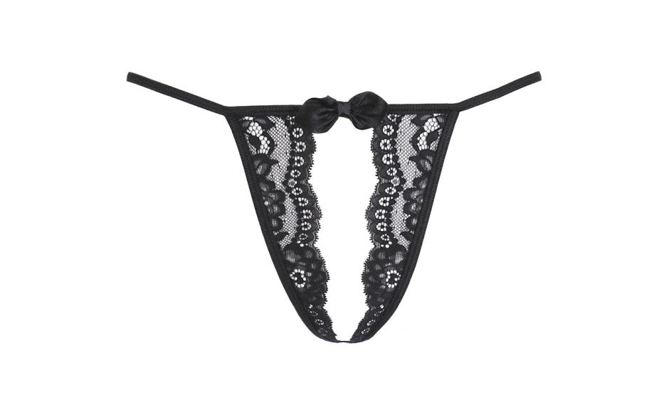 Lace Open Front G-String Black - Just for you desires