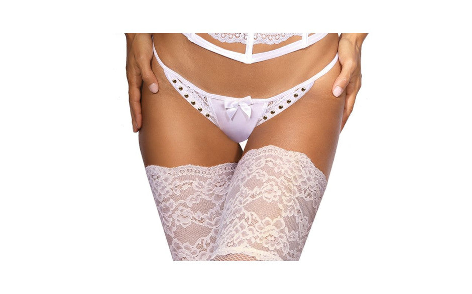 Microfiber and Lace G-String with Studs White - Just for you desires