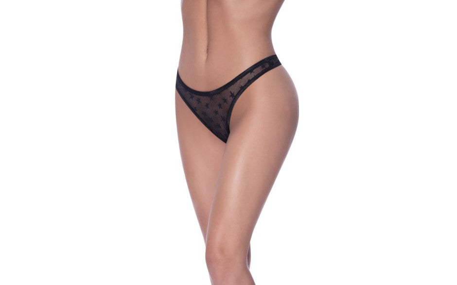 High Waist Micro Star Thong Black - Just for you desires
