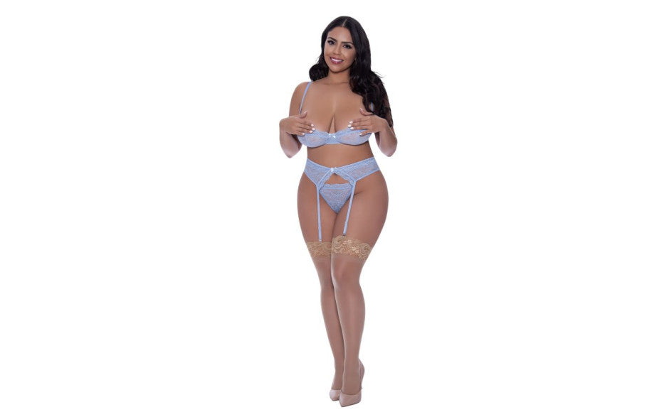 Demi Bra Garter and Thong Set - Just for you desires