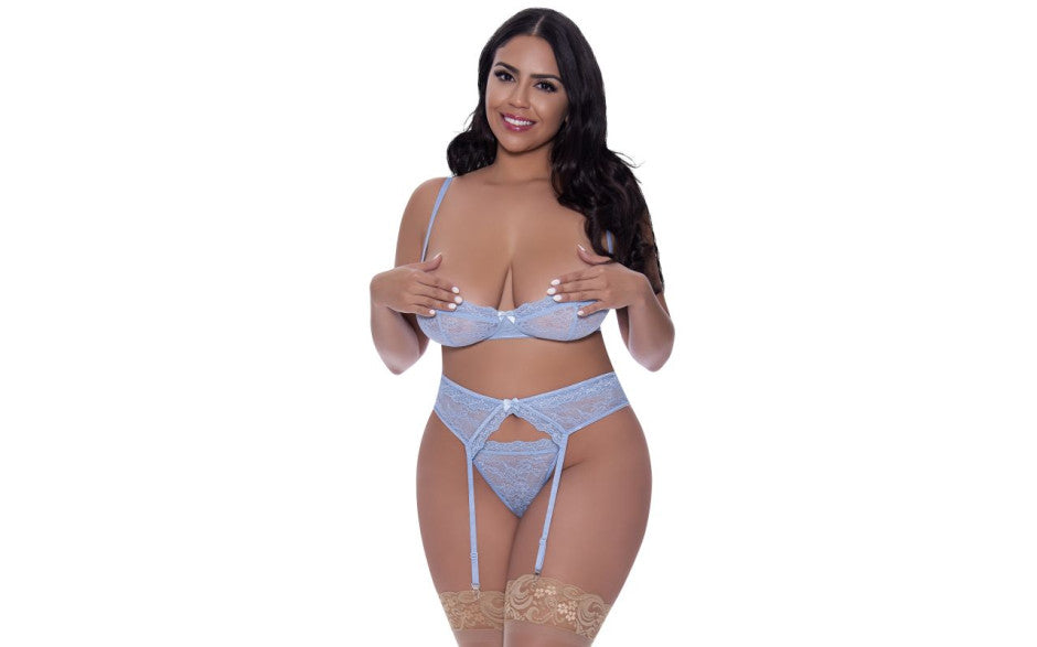 Demi Bra Garter and Thong Set - Just for you desires