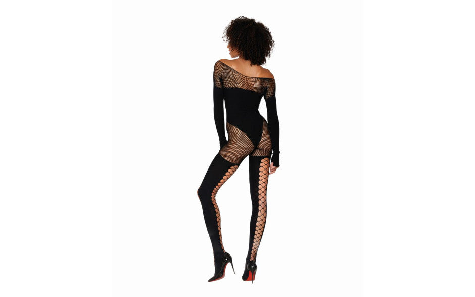 Dreamgirl Seamless Opaque and Fishnet Bodystocking Black - Just for you desires