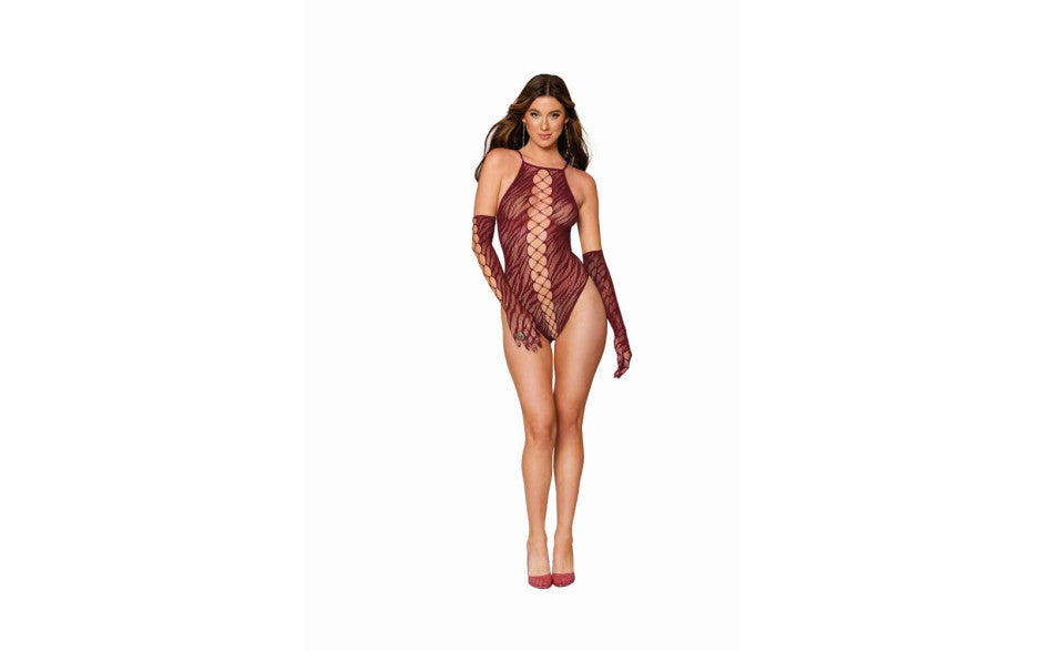 Dreamgirl Teddy w Gloves Burgundy - Just for you desires