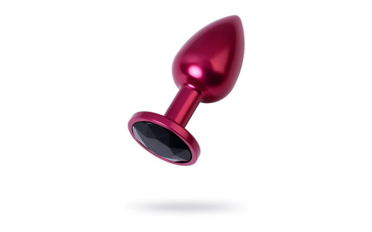 Red Metal Anal Plug w Black Crystal Small