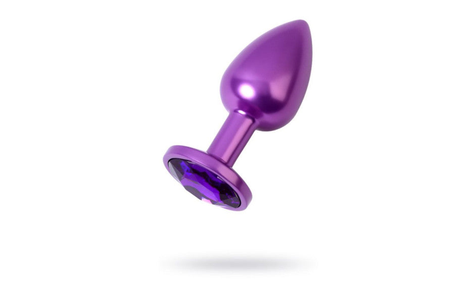 Purple Metal Anal Plug w Purple Crystal Small