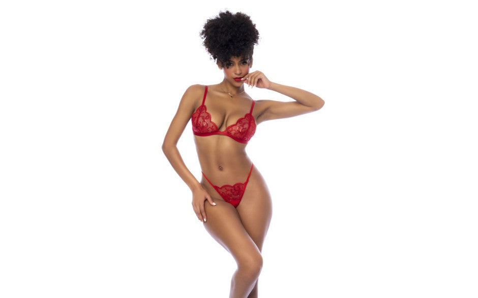 Red 3 Pc Set w/ Bralette, Garter Belt and Thong - Just for you desires