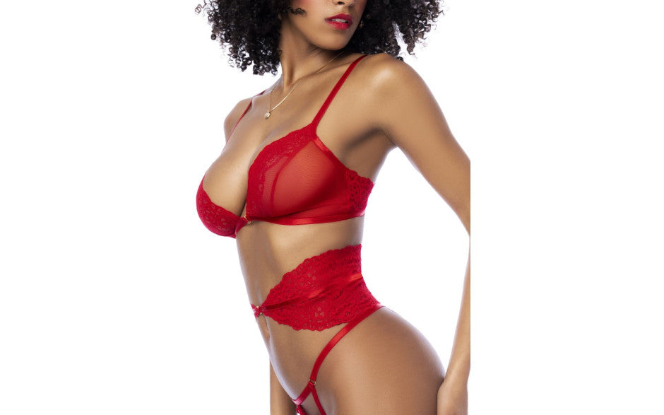 Red 3 Pc Set w/ Bra, Panties and Flexible Corset
