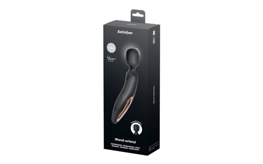 Satisfyer Wand-erland - Black - Black/Rose Gold USB Rechargeable Massage Wand - Just for you desires