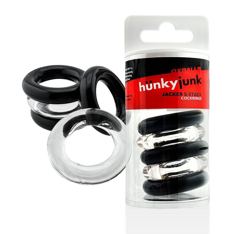 Jacker Stack 5 Pc Strong Cock Ring Clear Black - Just for you desires