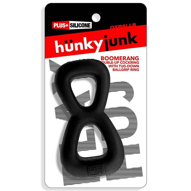 Boomerang Double Cockring Ball Stretcher Black - Just for you desires