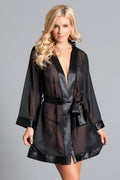 Aurora Robe: Lightweight. sheer chiffon. Smooth. silky trims. Open front design - Just for you desires