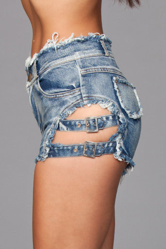 218849 - Buckled Down Denim Shorts - S - Just for you desires