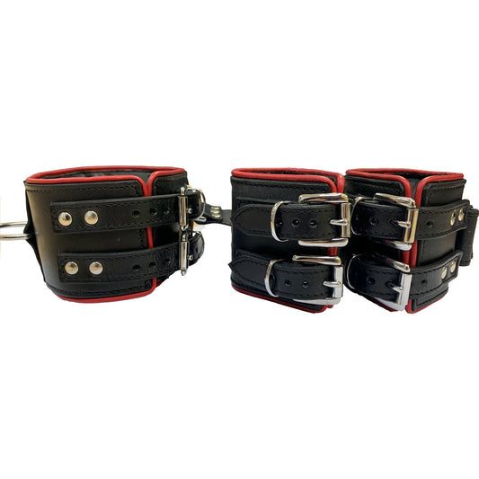 Bound X Heavy Duty Leather Collar with Attached Wrist Cuffs