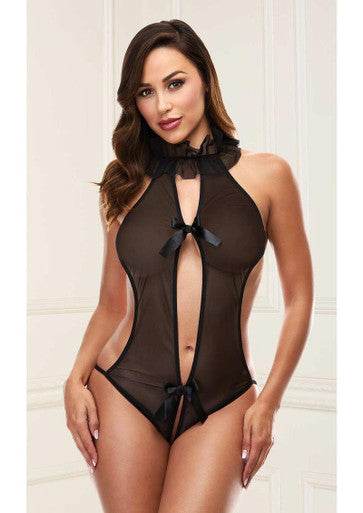 223558 - Deep V Transparent Teddy With Bows - Just for you desires