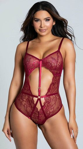 225889 - Lace And Mesh Teddy Burgundy - Just for you desires