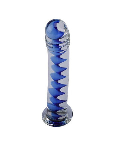 230474 - Lucent Blue Lines Glass Massager - Lucent Bagged - Just for you desires