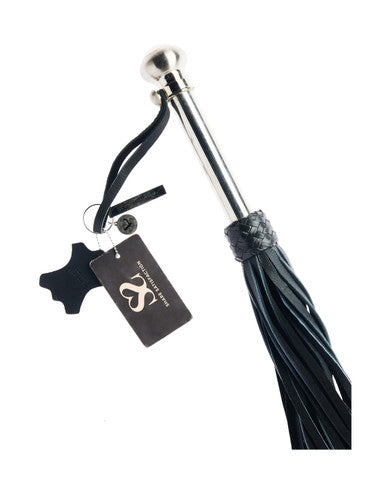 244923 - Bound X Calfskin Flogger With Rounded Metal Handle - Just for you desires