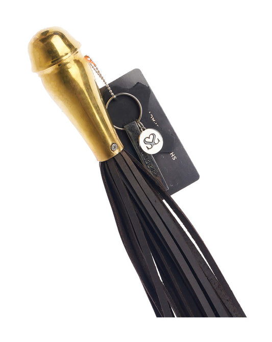 244984 - Bound X Leather Flogger With Bronze Grip Metal Handle - Just for you desires