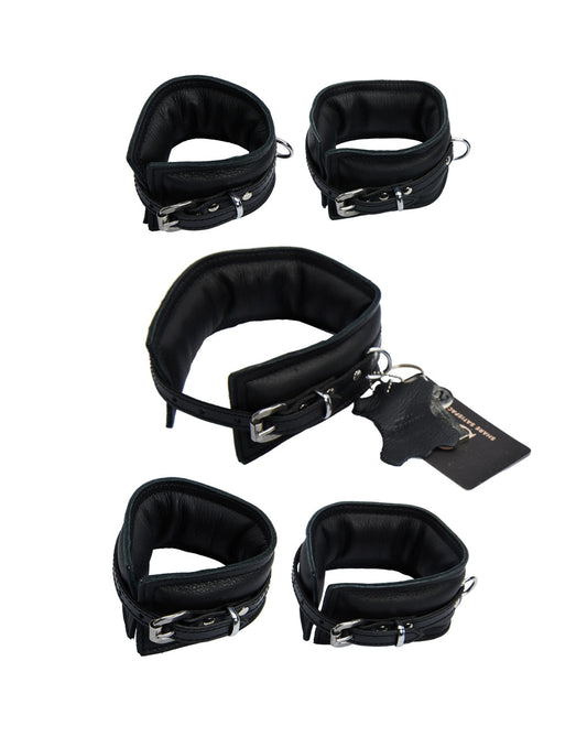 245340 - Bound X Padded Cuffs And Collar Set With Thin Strap - Just for you desires