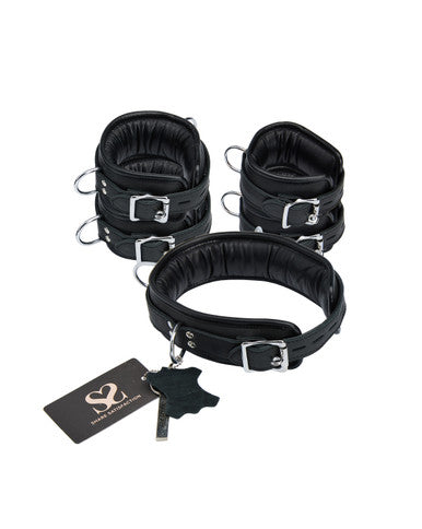 245388 - Bound X Padded Cuffs And Collar Set With Silver Hardware - Just for you desires