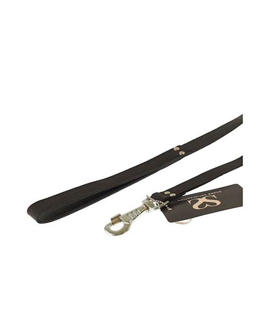 Black Nubuck Leather Leash With brass  Stud 100cm