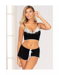 Two Piece Knit Bralette And Short Set 11129 Black S (H) - Just for you desires