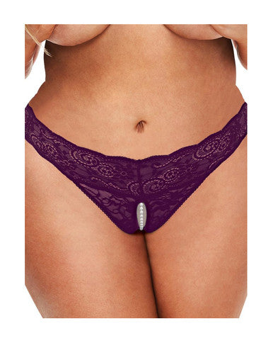 249600 - Secret Kisses Lace And Pearls Crotchless Thong - Just for you desires