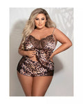 Two Piece Leopard Print Satin and Lace Cami And Tap Short Set STM-11271-Leopard-S (H) - Just for you desires