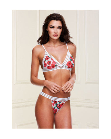268777 - Floral And Lace Bra And Open Back Panty Set - Just for you desires