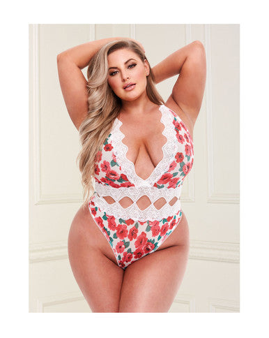 268779 - Floral And Lace Diamond Cut-Out Teddy - Just for you desires