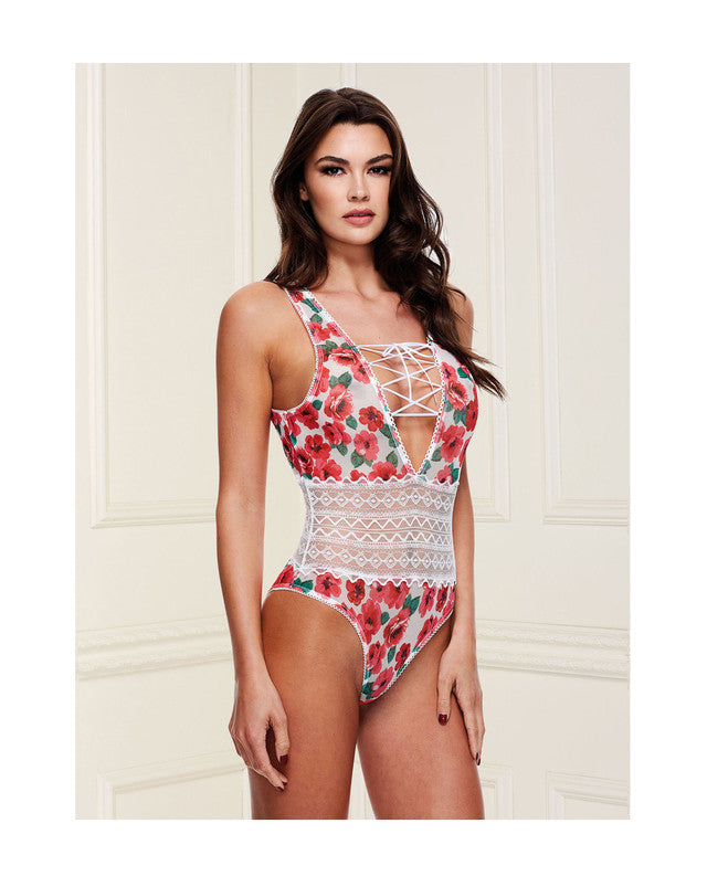 268781 - Floral And Lace Tie-Front Teddy - Just for you desires