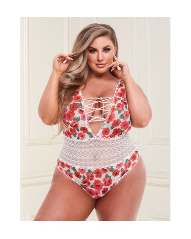 268782 - Floral And Lace Tie-Front Teddy - Just for you desires