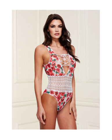 268783 - Floral And Lace Tie-Front Teddy - Just for you desires