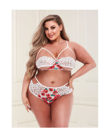 268785 - Floral And Lace Peekaboo Bra And Panty Set - Just for you desires
