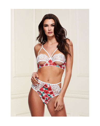 268786 - Floral And Lace Peekaboo Bra And Panty Set - Just for you desires
