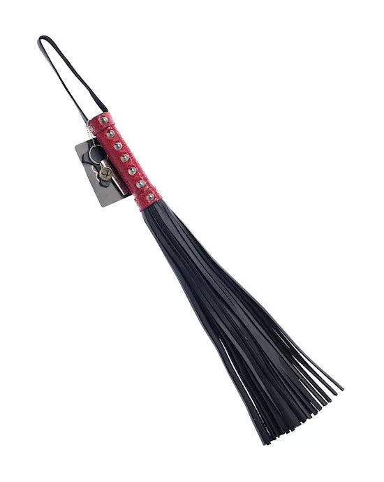 Bound X Leather Flogger with Snake Print Handle - Just for you desires