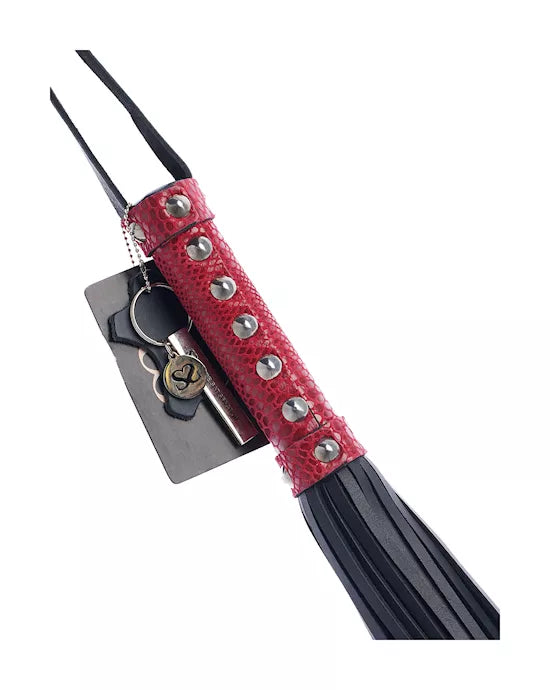 Bound X Leather Flogger with Snake Print Handle - Just for you desires