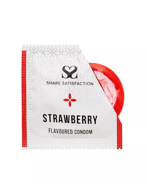Share Satisfaction Strawberry Flavoured Condom - Single - Just for you desires