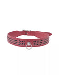 Bound X Thin Three Row Collar With Gems - Pink leather - Just for you desires