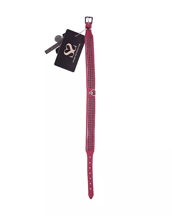 Bound X Thin Three Row Collar With Gems - Pink leather - Just for you desires