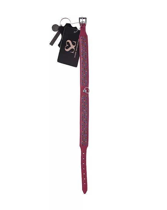 Bound X Thin Three Row Collar With Gems - Pink leather - Just for you desires