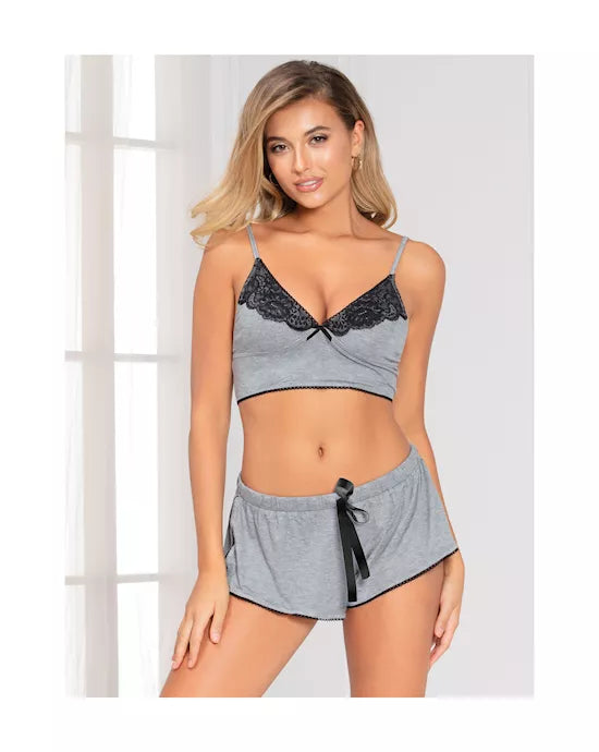 Two Piece Knit Bralette And Short Set 11129 Black S (H) - Just for you desires