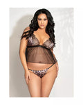 Two Piece Blue Leopard Print Satin And Dot Mesh Camidoll And Panty Set STM-11263P-Blue-Leopard-O/S (BX) - Just for you desires