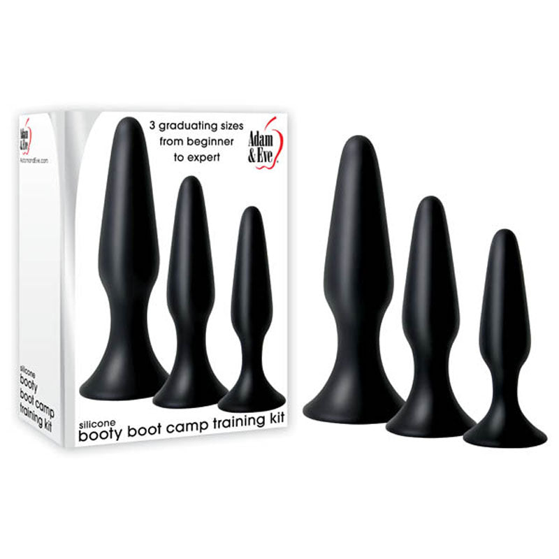 Adam & Eve Silicone Booty Boot Camp Training Kit - Black Butt Plugs - Set of 3 Sizes - Just for you desires