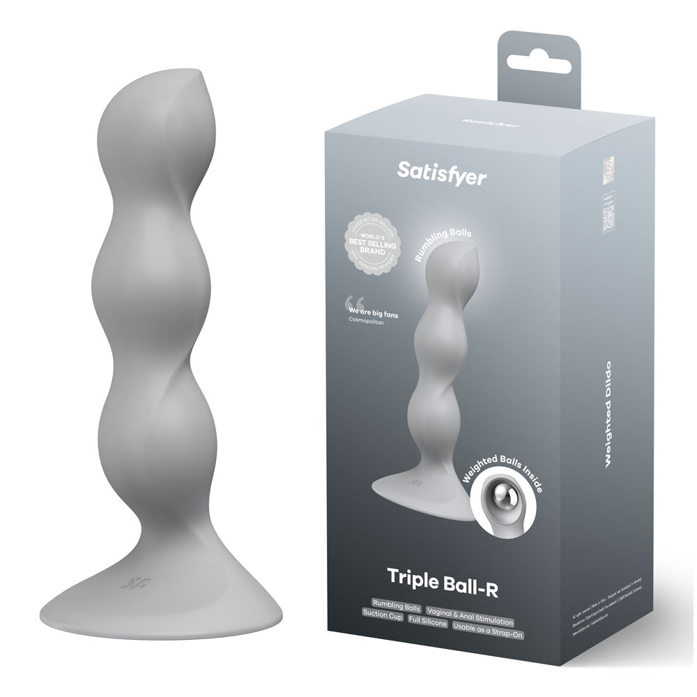 Satisfyer Triple Ball-R - Grey - Grey 18 cm Beaded and Weighted Dildo - Just for you desires
