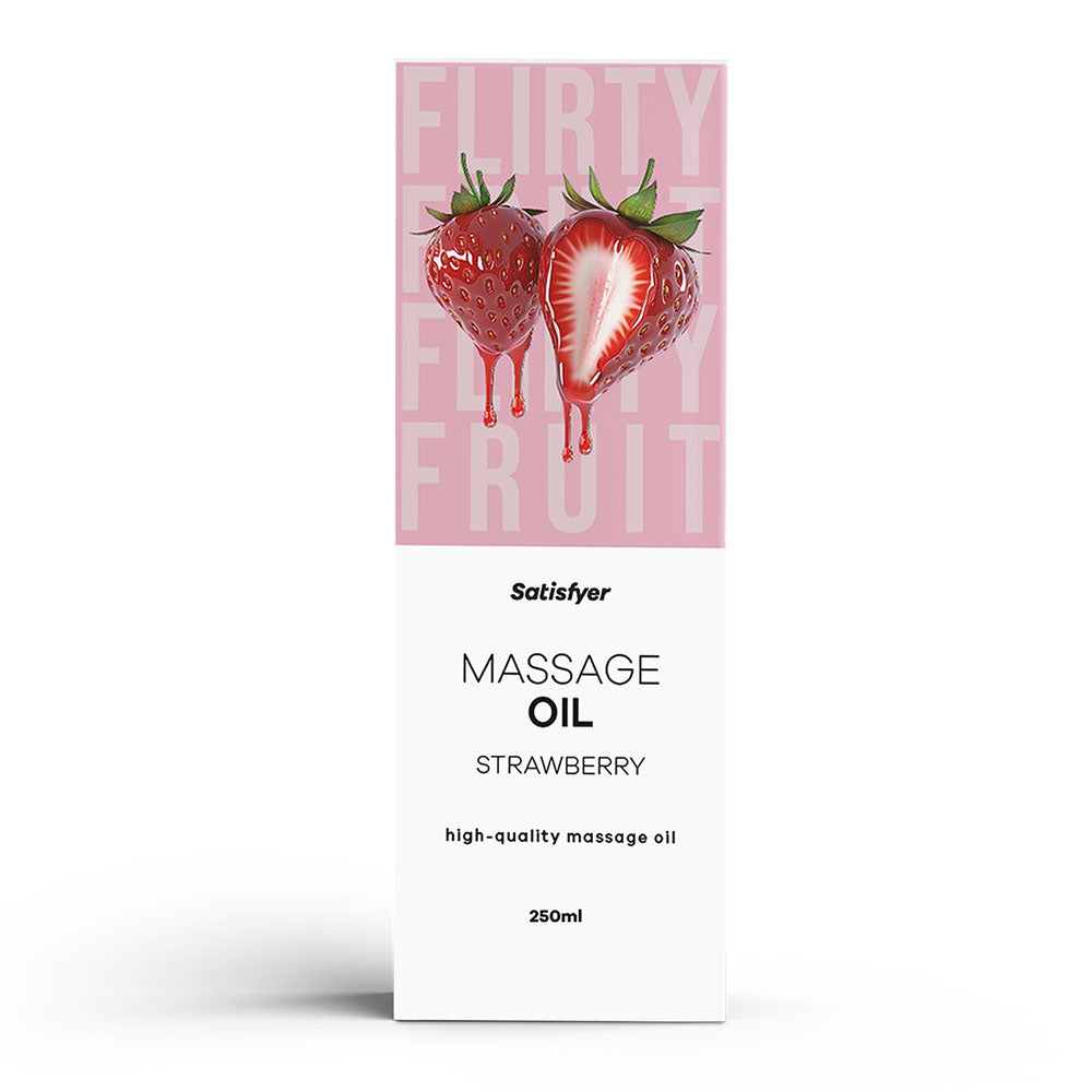 Satisfyer Massage Oil 250 ml Strawberry - Strawberry Scented Massage Oil - 250 ml Bottle - Just for you desires