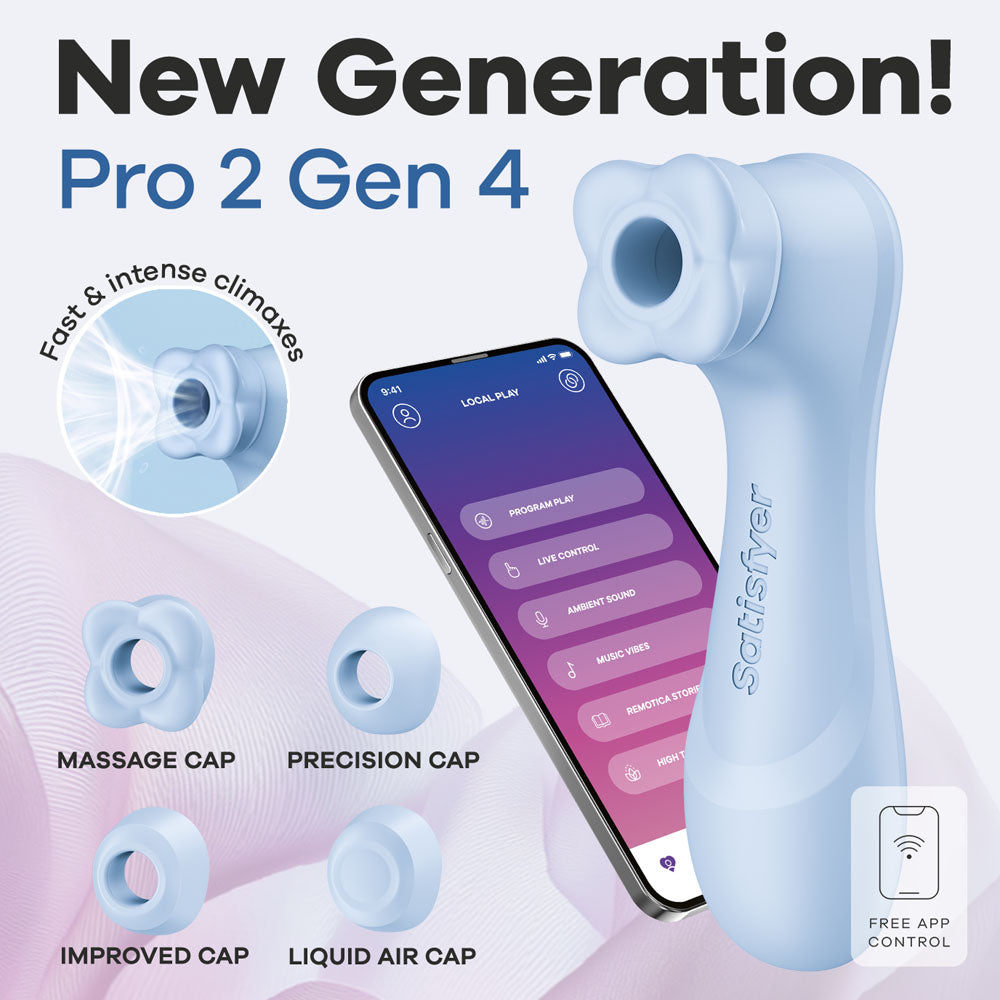 Satisfyer Pro 2 Generation 4 - Serene Blue - Blue Touch-Free USB-C Rechargeable Clitoral Stimulator with App Control - Just for you desires