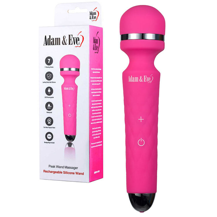 Adam & Eve Peak Wand Massager - Pink 19.1 cm USB Rechargeable Massager Wand - Just for you desires